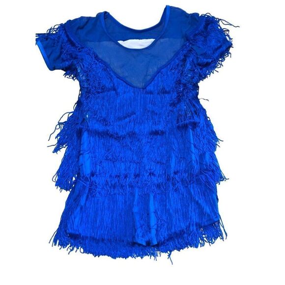 Kids Blue Fringe Dance Costume - Picture 3 of 4